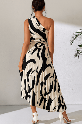 Vestido Midi Plissado Branco com Preto Toledo