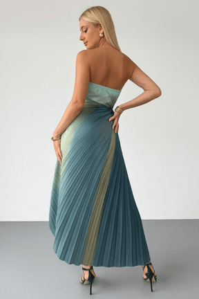 Vestido Midi Plissado Verde Marselha