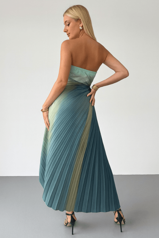Vestido Midi Plissado Verde Marselha