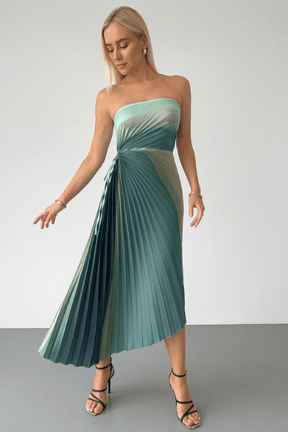 Vestido Midi Plissado Verde Marselha