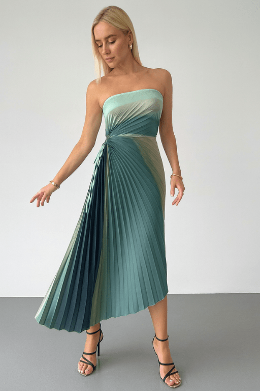 Vestido Midi Plissado Verde Marselha
