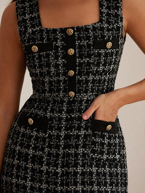 Vestido Midi Tweed Francês com Mistura de Cores Alyne