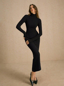Vestido Midi de Tricô Gola Alta Preto Thalitta
