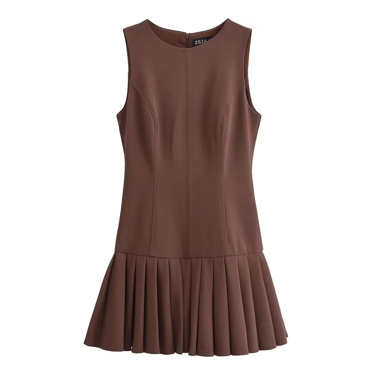 Vestido Plissado Sem Mangas Aurora Serena Marrom