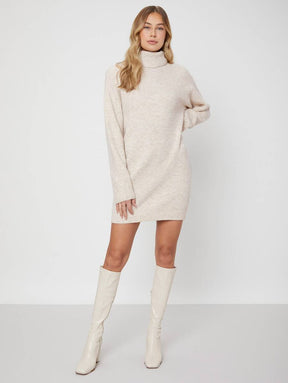 Vestido Tricot De Manga Bege Paris