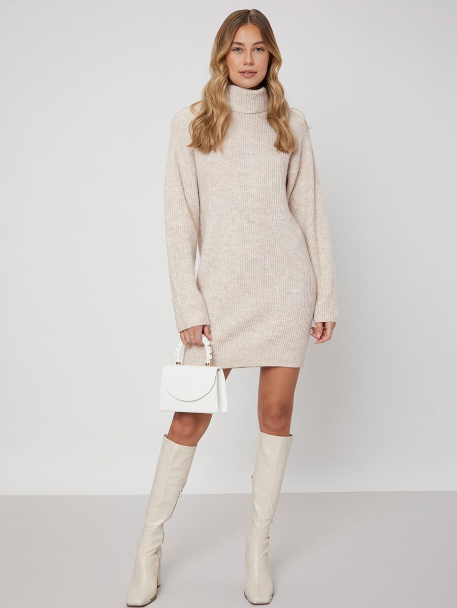 Vestido Tricot De Manga Bege Paris