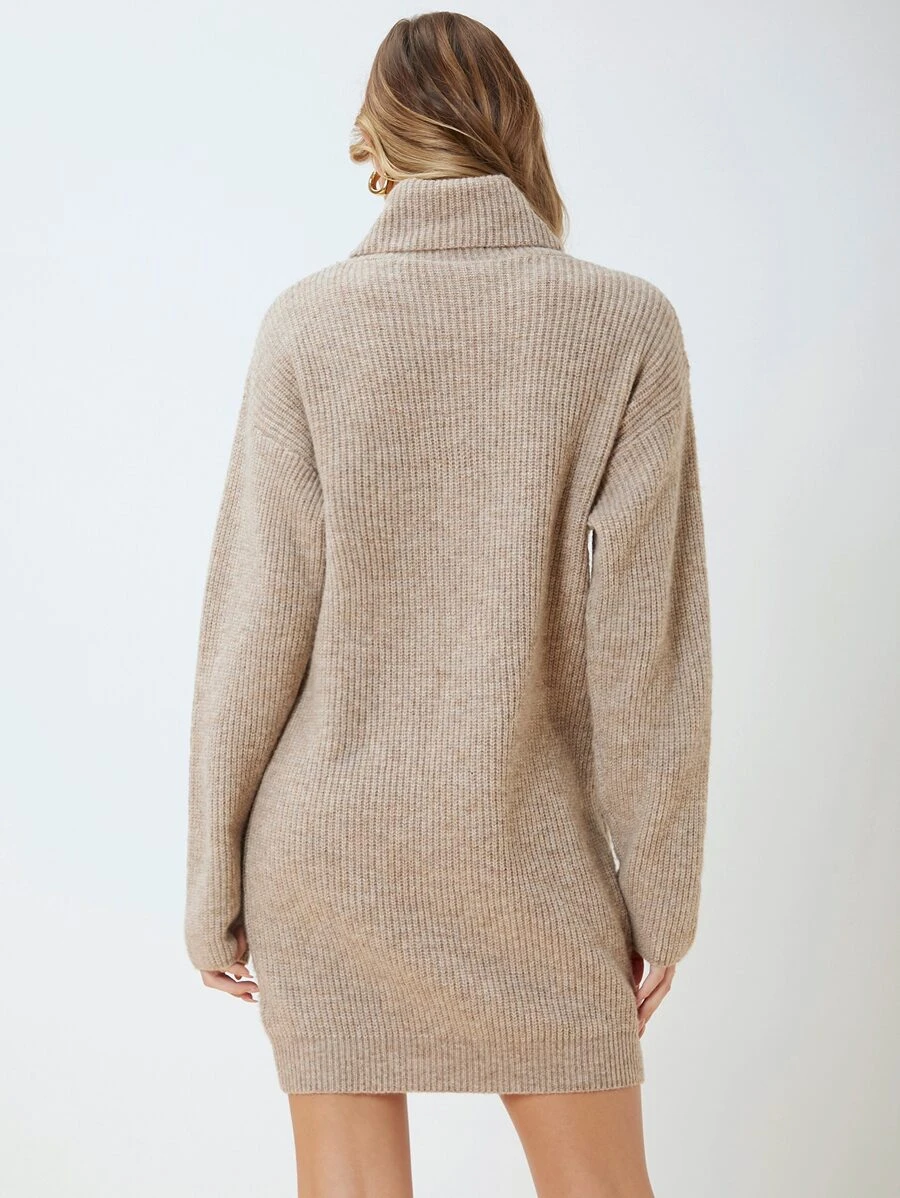 Vestido Tricot De Manga Marrom Paris