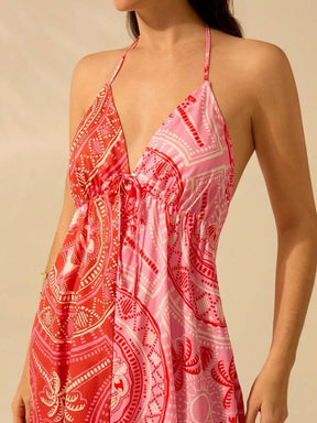 Vestido Vermelho Estampa Tropical