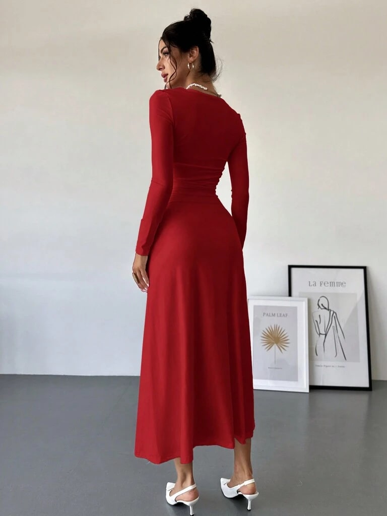 Vestido Vermelho Longo Plissado Yasmin