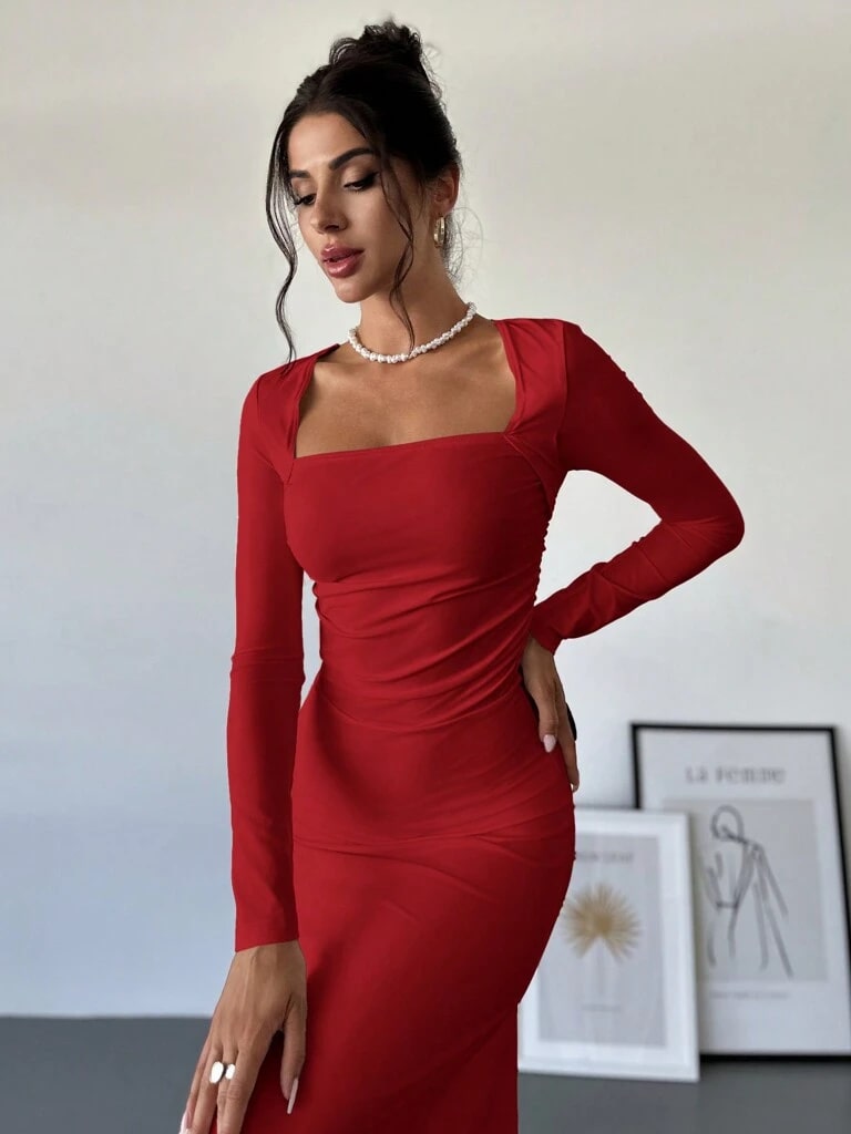 Vestido Vermelho Longo Plissado Yasmin